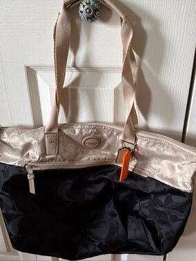 Coach Beige and Black Tote with Signature Trim
